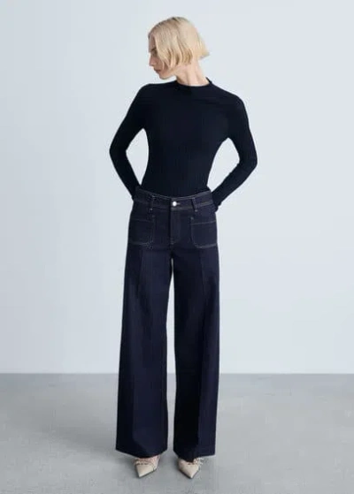 Mango Wideleg Jeans With Pockets Rinse Wash Open Blue