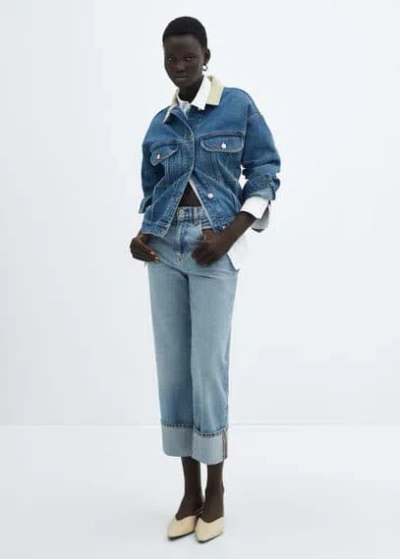 Mango Wideleg Jeans With Turned-up Hem Medium Blue