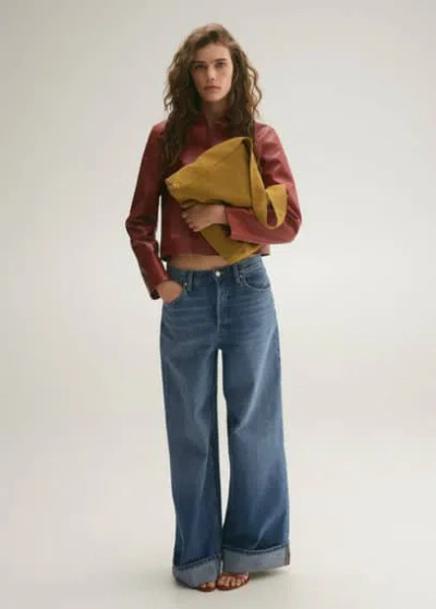 Mango Wideleg Jeans With Turned-up Hem Medium Blue In Bleu Moyen