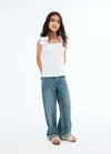 Mango Wideleg Jeans With Turned-up Hem Medium Vintage Blue