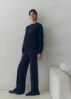 Mango Knitted Wideleg Trousers Dark Navy In Dark Navy