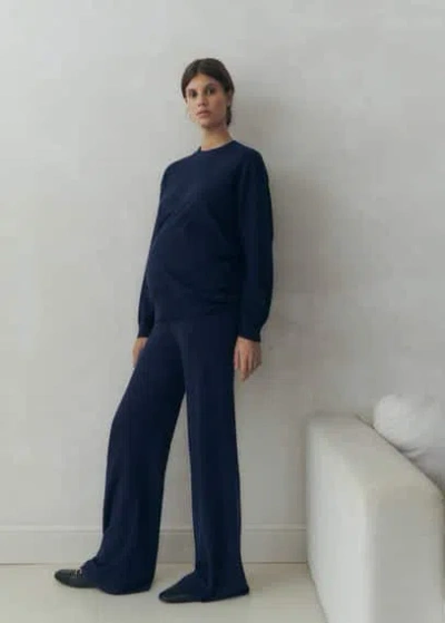 Mango Knitted Wideleg Trousers Dark Navy