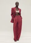 Mango Wideleg Linen-blend Suit Trousers Wine In Wine