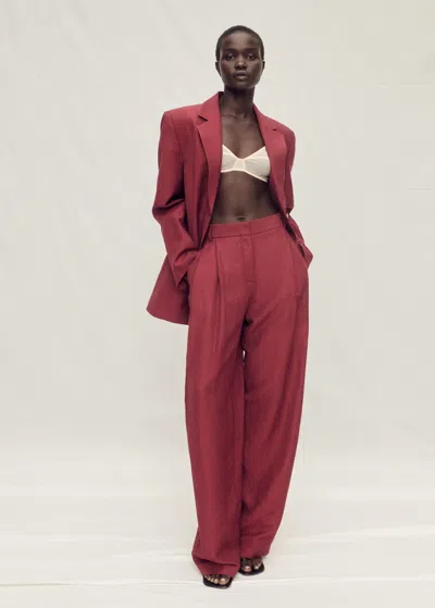 Mango Wideleg Linen-blend Suit Trousers Wine