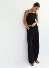Mango Wide-leg Linen Pants In Black