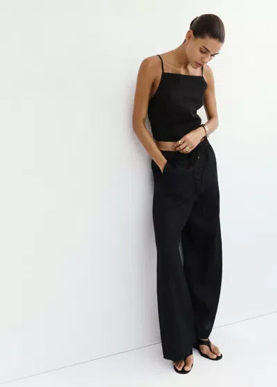 Mango Wide-leg Linen Pants In Black