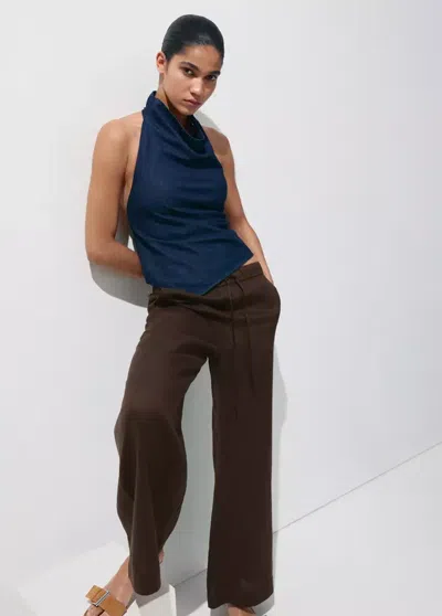 Mango Wide-leg Linen Pants In Brown