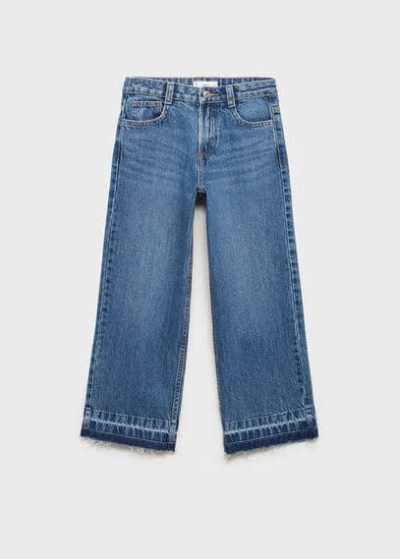 Mango Kids' Wideleg Low Frayed Hem Jeans Dark Blue