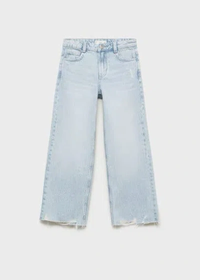 Mango Kids' Wideleg Low Frayed Hem Jeans Light Blue