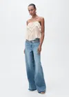 Shop Mango Wideleg Low Frayed Hem Jeans Medium Blue