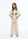 Mango Wideleg Low Frayed Hem Jeans Sand