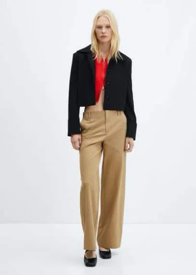 Mango Pantalon Wideleg Lyocell In Beige