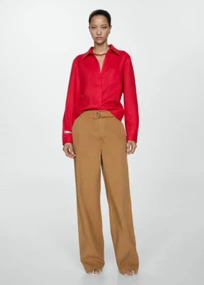 Mango Wideleg Lyocell Trousers Brown