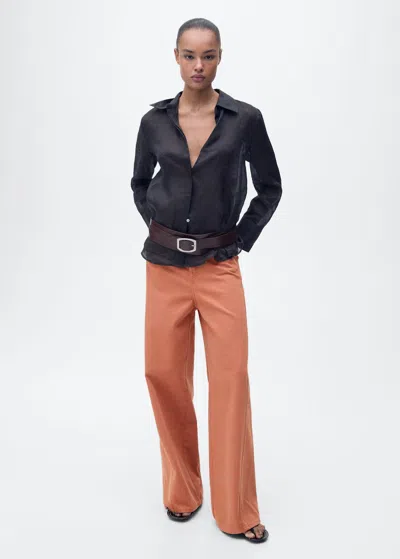 Mango Wideleg Mid-rise Jeans Burnt Orange