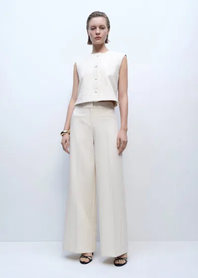 Mango Wideleg Mid-rise Pants With Pockets Ecru