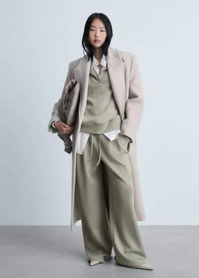 Mango Wideleg Pleated Jogger Trousers Khaki