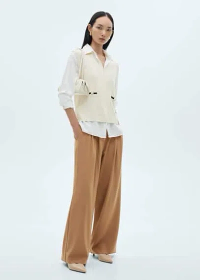 Mango Pantalon Pinces Wideleg Marron Moyen - Femme - Xl -