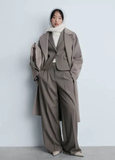 Mango Wideleg Suit Trousers Brown