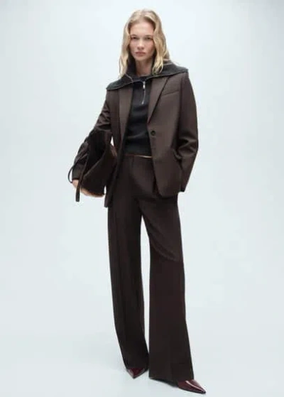 Mango Wideleg Suit Trousers Khaki