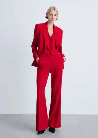Mango Wideleg Suit Trousers Red