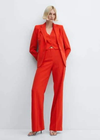 Mango Wideleg Pants With Belt Coral Red