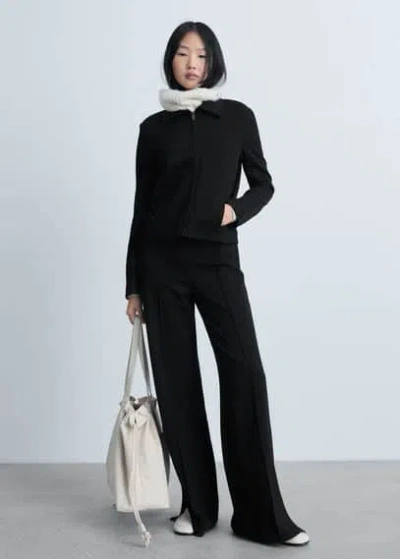 Mango Wideleg Trousers With Decorative Seams Black