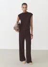 Mango Wideleg Trousers With Elastic Waist Chocolate