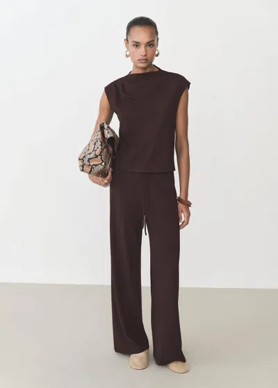 Mango Wideleg Trousers With Elastic Waist Chocolate