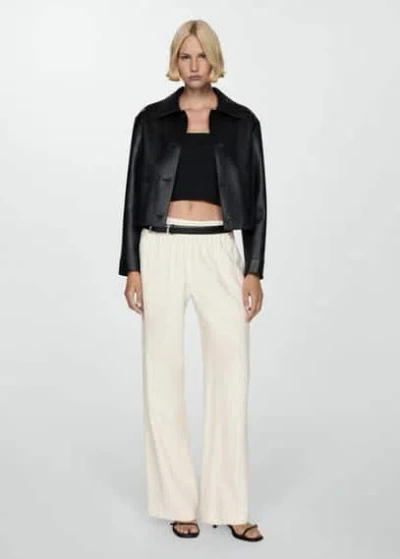 Mango Wideleg Trousers With Elastic Waist Ecru In Écru