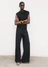 Mango Wideleg Trousers With Elastic Waist Navy In Black