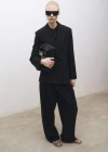 Mango Wideleg Wool Blend Suit Trousers Black In Black