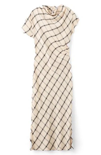 Mango Windowpane Check Asymmetric Dress In Neutral
