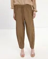 Mango Embroidered Side Stripe Cotton Drawstring Pants In Brown