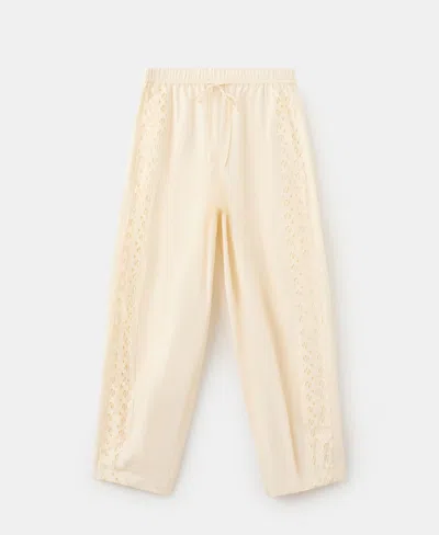MANGO WOMEN'S 100% COTTON EMBROIDERED STRIPE PANTS
