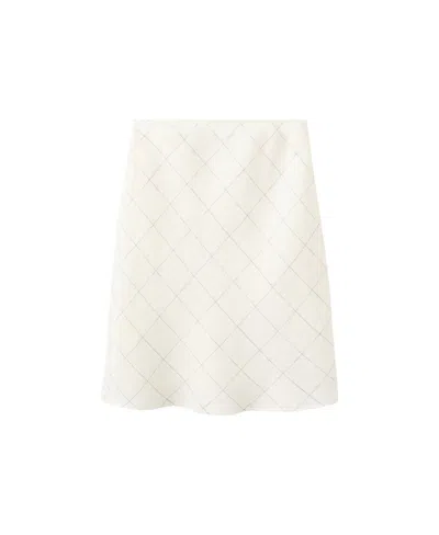 Mango Women's 100% Linen Checkered Skirt In White