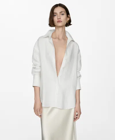 Mango Women's 100% Linen Long Sleeve Shirt In Off White