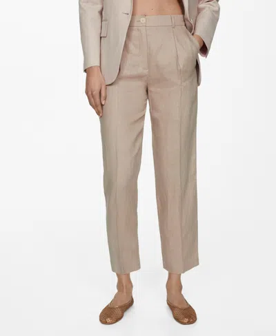 Mango Women's 100% Linen Straight Trousers In Light Beige