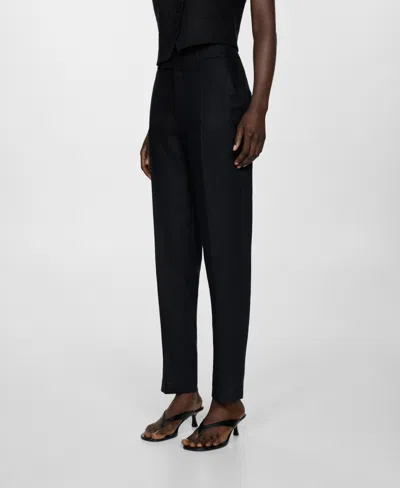 Mango Women's 100% Linen Suit Trousers In Black
