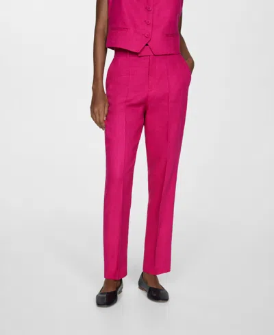 Mango Women's 100% Linen Suit Trousers In Fuchsia