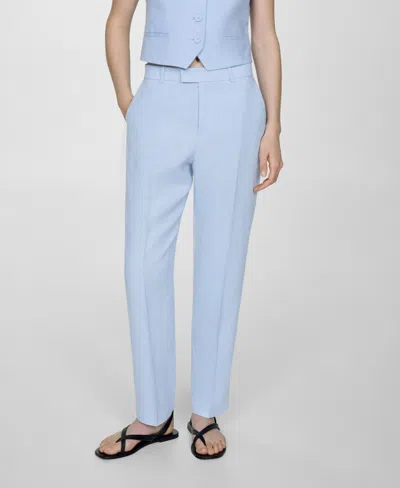 Mango 100% Linen Suit Trousers Sky Blue