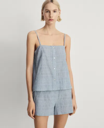 Mango Women's 2-piece Seersucker Stripe Cotton Pajama Set