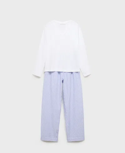 MANGO WOMEN'S 2-PIECE SEERSUCKER STRIPED PAJAMAS