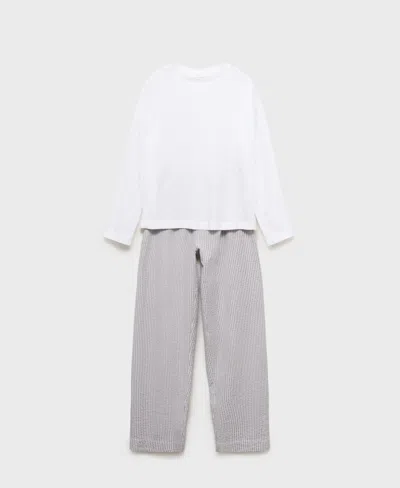 Mango Women's 2-piece Seersucker Striped Pajamas In White