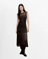 Mango Cap Sleeve A-line Lace Dress In Brown