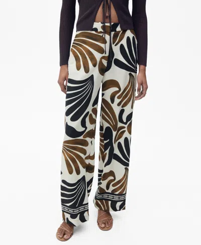 Mango Abstract Printed Wide Leg Pants In Ecru