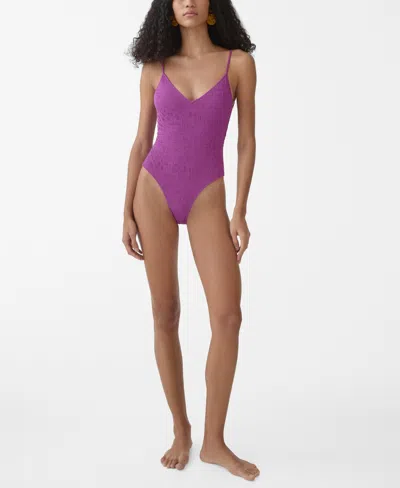 Mango Textured Swimsuit With Adjustable Straps Purple In Medium Purple