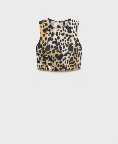 Mango Women's Animal-print Cotton Crop Top In Black