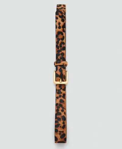 Mango Women's Animal Print Leather Belt In Brown