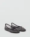 Mango Animal Print Mesh Ballerina Flat In Black