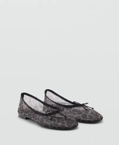 MANGO WOMEN'S ANIMAL PRINT MESH BALLERINA SHOES